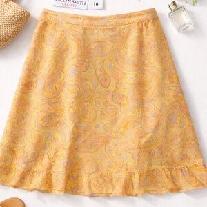 Jaclyn Smith 100% Silk Skirt Size 16 Yellow Paisley A-Line Y2K Boho Romantic